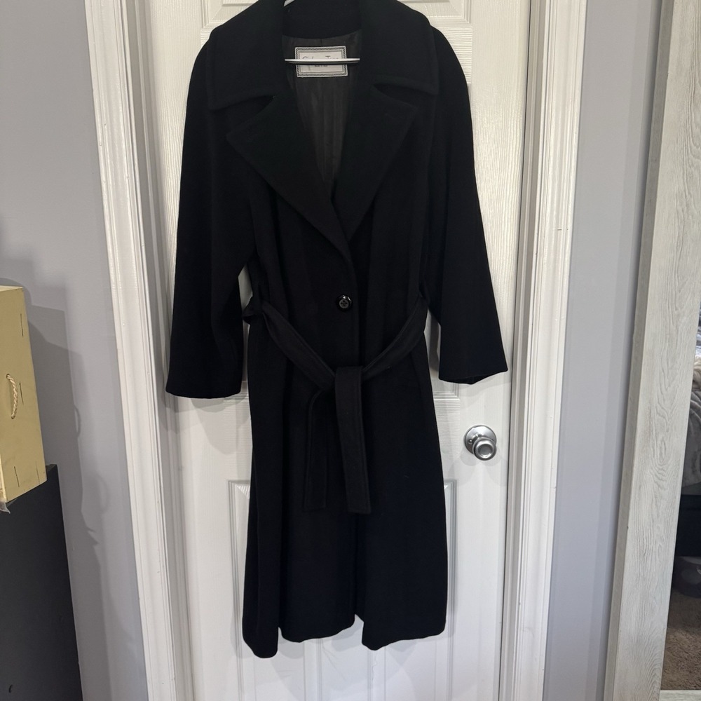 Giuliana Teso Neiman Marcus Black Wool Blend Long Coat Sz-44 Made In Italy VTG‎ - Picture 3 of 16